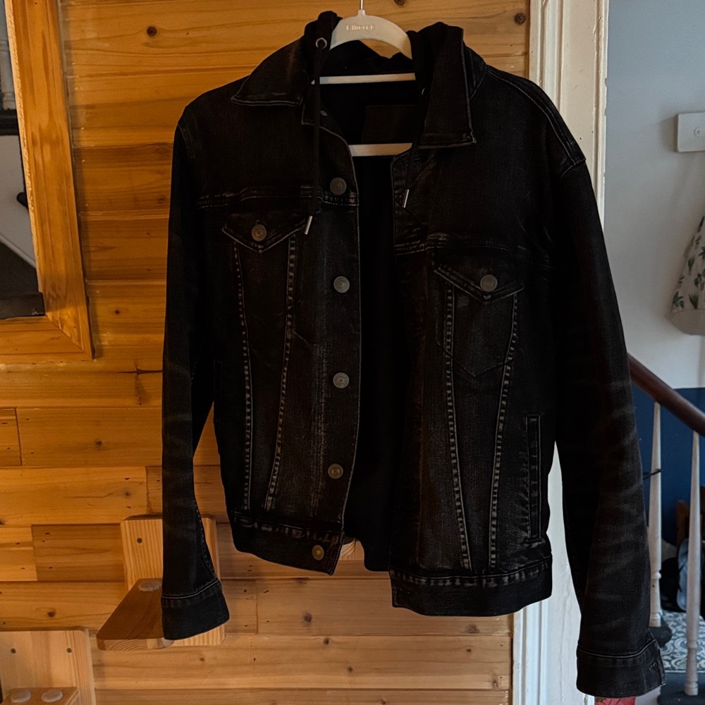 American Eagle Black Thermal-lined Denim Jacket w/hood